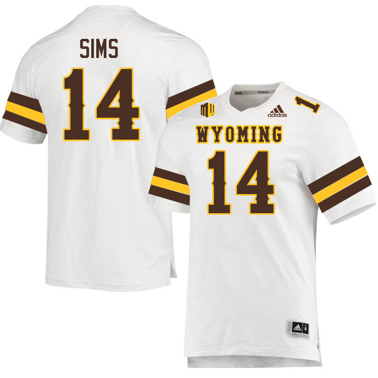 Wyoming Cowboys #14 Landon Sims College Football Jerseys,Uniforms-White